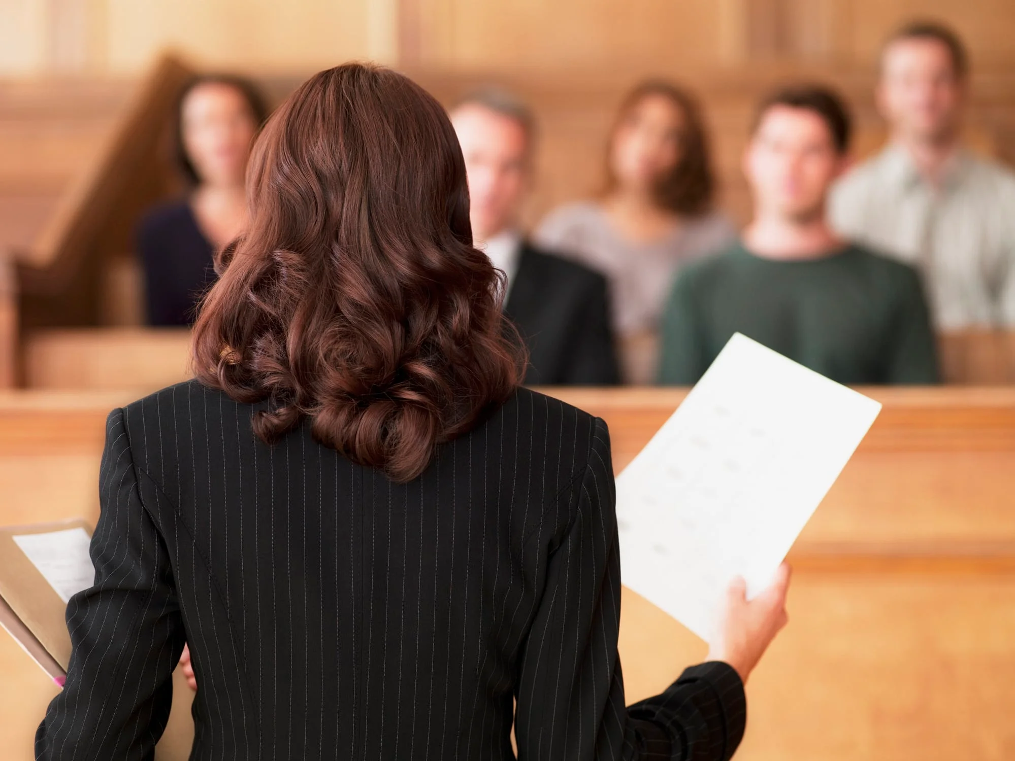 An attorney presenting her case to the jury